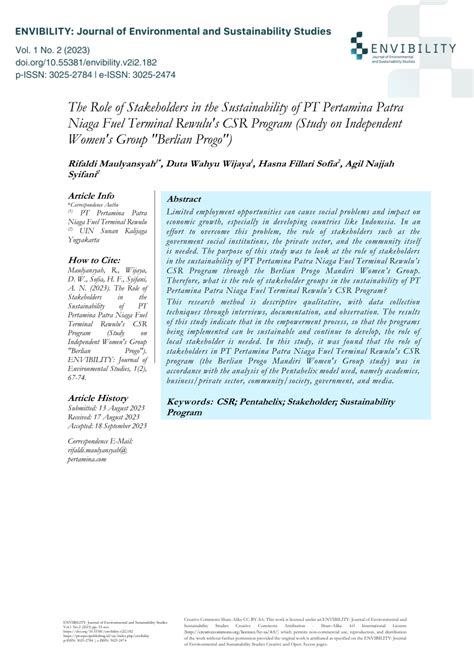 (PDF) The Role of Stakeholders in the Sustainability of PT Pertamina Patra Niaga Fuel Terminal ...