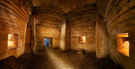 A panorama of the interior of Maeshowe, a 4800 year old chambered ...