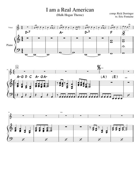 I am a Real American (Hulk Hogan Theme) Sheet music for Piano, Vocals ...