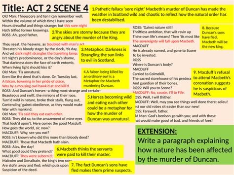 Macbeth Act 2 Scene 4 annotations and model paragraph. | Teaching Resources