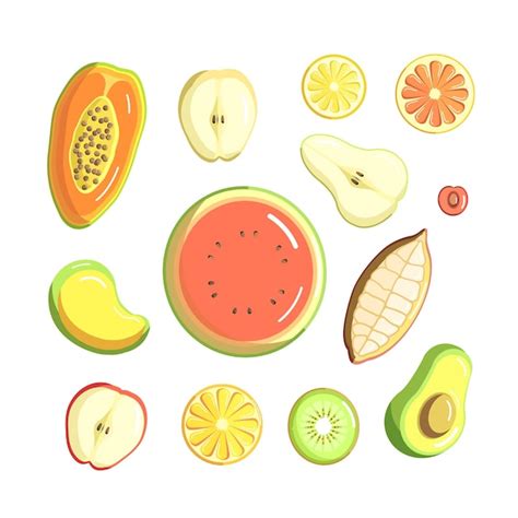 Premium Vector | Collection of illustrations of cut fruits