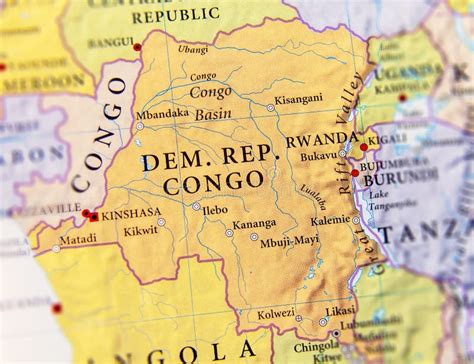 Geographic Map of Democratic Republic Congo with Important Cities Stock Photo - Image of city ...