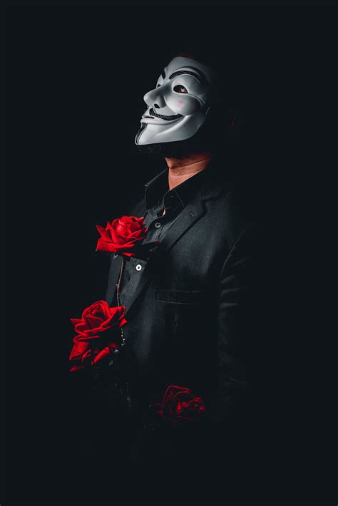 Anonymous, mask, roses, flowers, dark, HD phone wallpaper | Peakpx