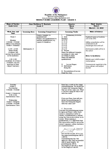 Q3 Math, Week 4 WHLP ONLINE Class | PDF | Rectangle | Elementary Geometry