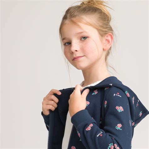 Floral zip-up hoodie in cotton mix, navy print, La Redoute Collections | La Redoute