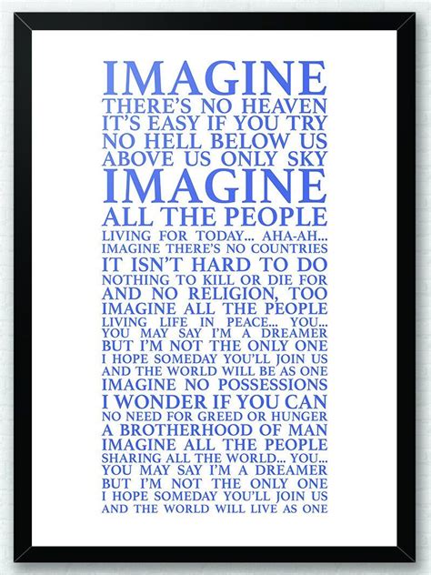 Imagine John Lennon Lyrics Song Lyrics Typography Print | Etsy ...