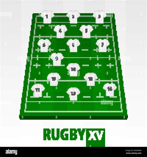 Rugby field with player position. Green Rugby 15 field. Vector ...