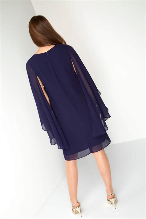 Chiffon Cape Sleeve Dress in Midnight Blue - Roman Originals UK