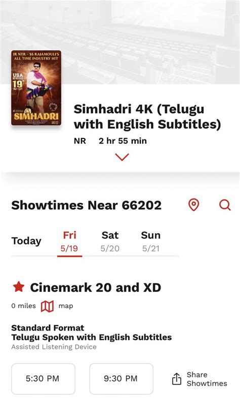 NTR FANS USA on Twitter: "#Simhadri4K USA @Cinemark bookings open at - Cinemark Fairfax Corner ...