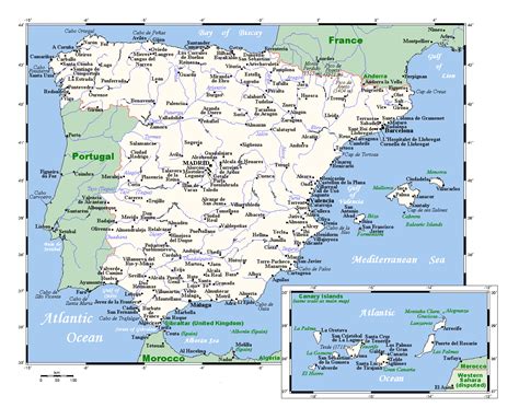 Large map of Spain with major cities | Spain | Europe | Mapsland | Maps of the World