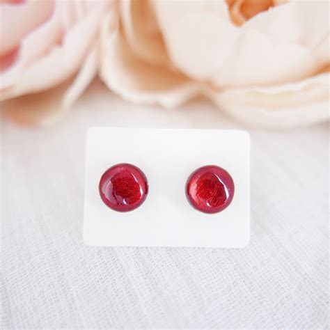 Red Earrings, Red Stud Earrings, Small Stud Earrings, Resin Earrings ...