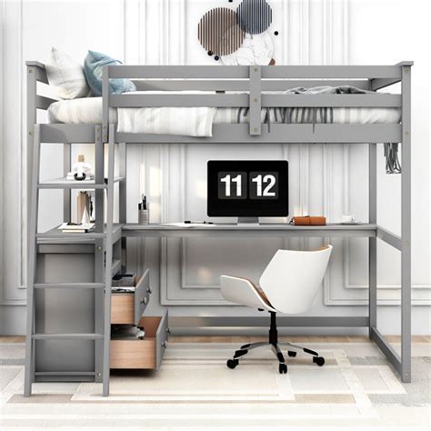 Harriet Bee Evo 2 Drawer Loft Bed with Built-in Desk and Shelves ...