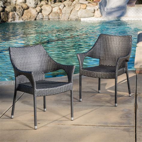 Christopher Knight Home Cliff Outdoor Wicker Chairs, 2-Pcs Set, Grey - LAVORIST