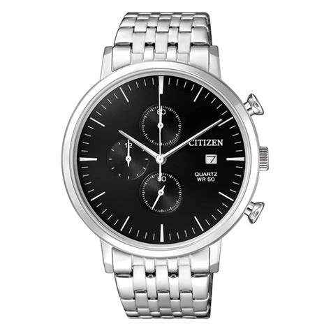 Citizen AN3610-55E Silver Chain Black Chronograph Dial Watch