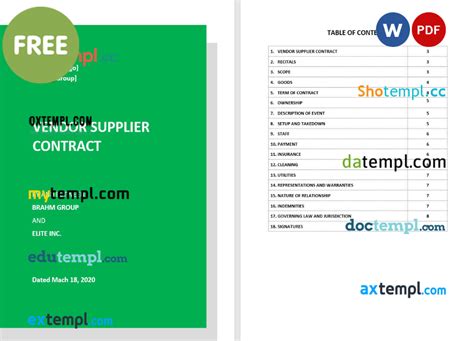 vendor supplier contract template, Word and PDF format - Oxtempl- we make templates