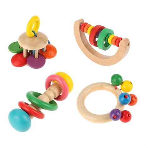 Baby Rattle Toys Wooden Rattles Grasp Play Game Teething Toys Infant Early Musical Educational ...