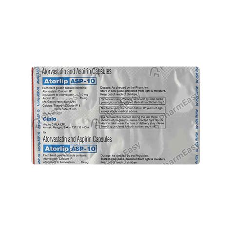 Atorlip Asp 10mg Capsule 10'S - Uses, Side Effects, Dosage, Composition & Price | PharmEasy