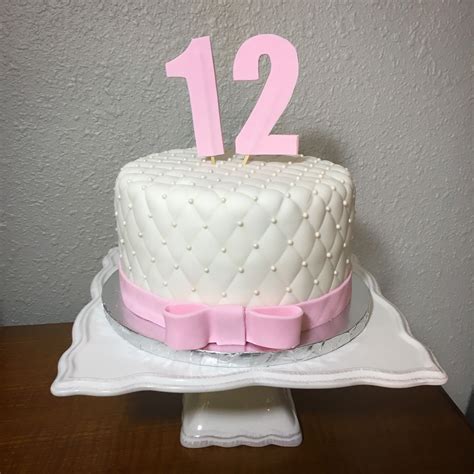 Tufted simple white and pink birthday cake for 12 year old. | Pink birthday cakes, 14th birthday ...