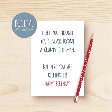 DIGITAL DOWNLOAD Printable Funny Old Man Birthday Card Witty Printable ...