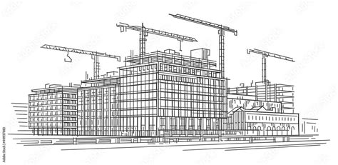 Construction site line sketch, hand-drawn, vector. Stock Vector | Adobe Stock