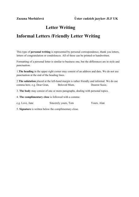 Letter Writing Informal Letters /Friendly Letter Writing