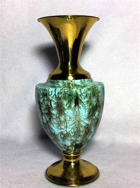 Vtg Delftware L Vase Urn Brass Accent Authentic Made in Holland by W. B Leersum | Vase, Brass ...