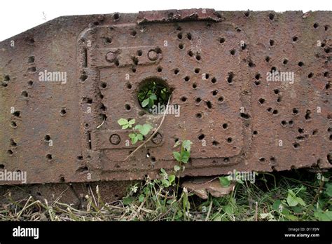 World War II, WW 2, tank, abandoned on South Downs, West Sussex, used as target practice during ...