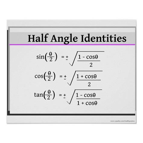 Trigonometry Poster: Half Angle Identities Poster | Zazzle | Studying ...