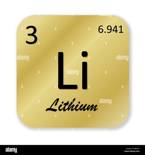 Black lithium element into golden square shape isolated in white background Stock Photo - Alamy