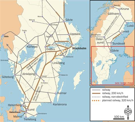 Swedish rail map - Schwedische Bahn-Karte (Europa Nord - Europa)