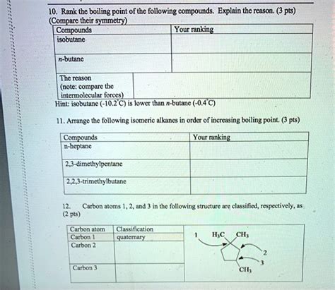 SOLVED: Rank the boiling point of the following compounds. Explain the ...