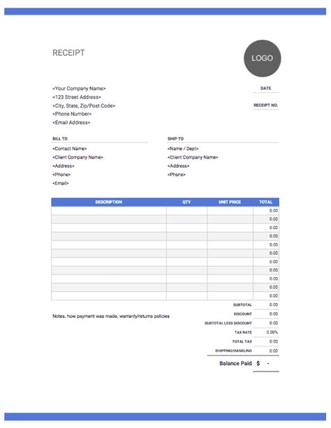 Free Receipt Templates