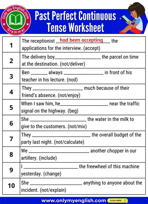 Past Perfect Continuous Tense Exercises with Answers » Onlymyenglish.com