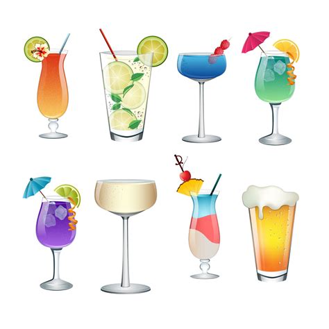 Cocktail Summer Drinks Clip Art Set of 8 Colorful PNG JPG - Etsy