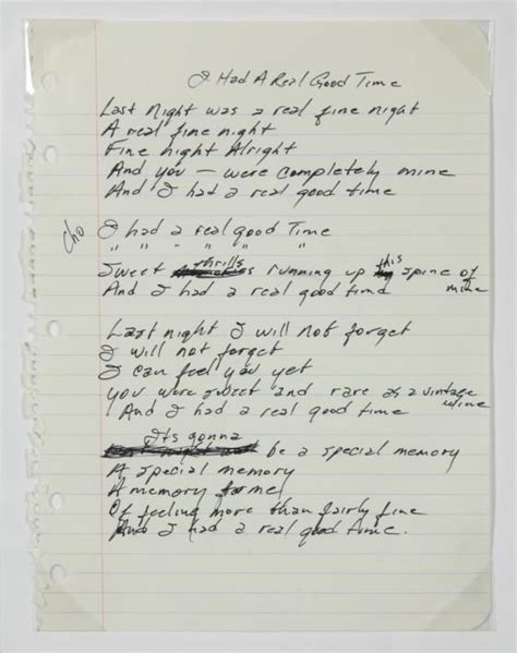 Handwritten lyrics by Johnny Cash to the song "I Had a Real Good Time ...