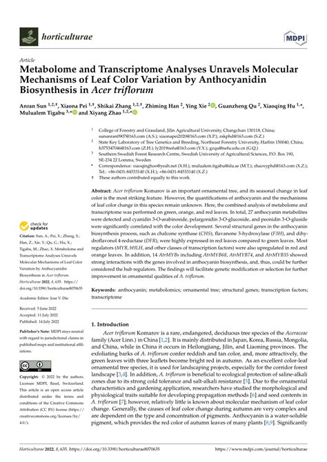 (PDF) Metabolome and Transcriptome Analyses Unravels Molecular Mechanisms of Leaf Color ...