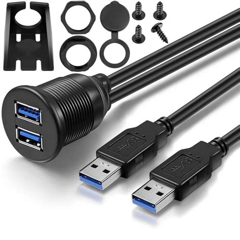 USB 2.0 Port Male to Female Extension Cable Waterproof Flush Mount Dual USB Dock Adapter ...