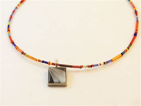 how to make a rainbow beaded choker necklace with a cute pendant