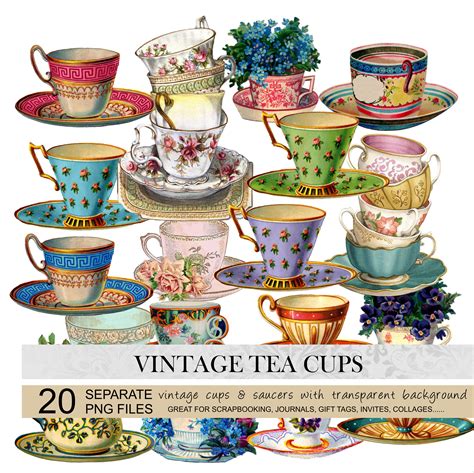 Cup and Saucer.teacups Vintage Collage Sheet.tea Cup Clipart.printable ...