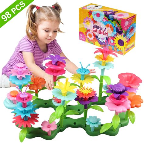 Gold Toy for 3-7 Year Old Girls , Flower Garden Building Toys with 98 ...