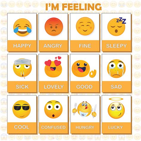 Printable Emotion Emoji Flashcards for Kids and Teens Feelings Flash ...