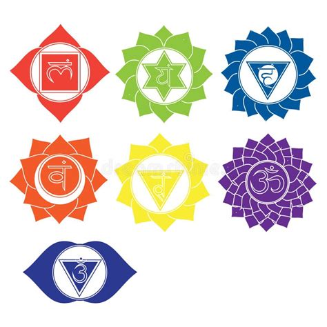 Seven Chakras Icons. Kundalini Yoga Symbols Stock Vector - Illustration ...