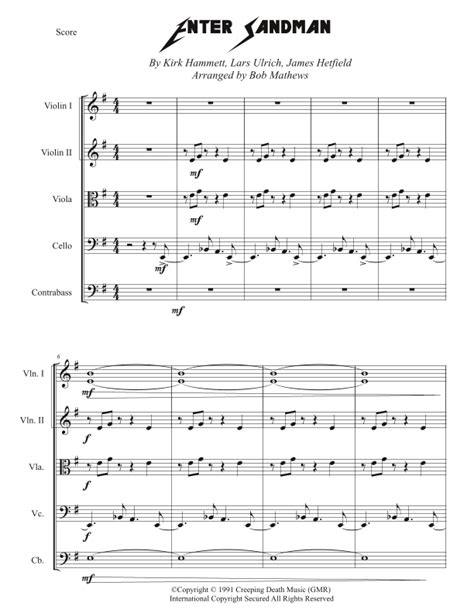 Enter Sandman Sheet Music | Metallica | Performance Ensemble