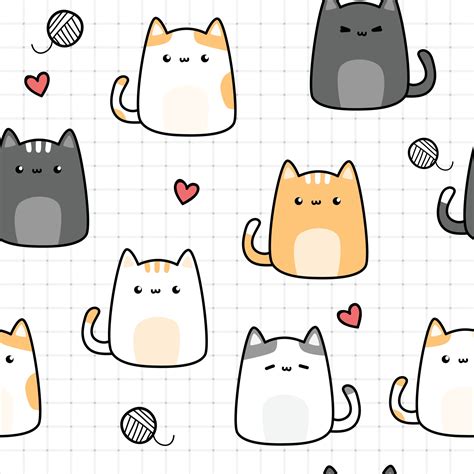 Cute chubby cat kitten cartoon doodle seamless pattern 2398967 Vector Art at Vecteezy