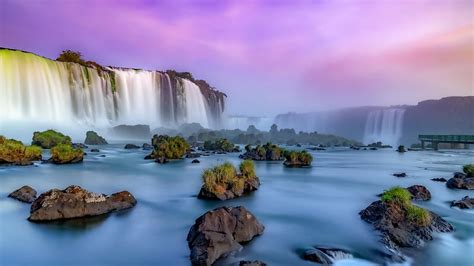 Iguazu Falls, Brazil, river, colors, clouds, cascades, sky, cliff ...