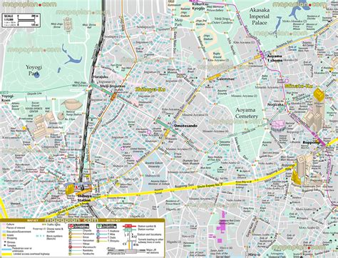 Tokyo map - Shibuya metro train station, Harajuku, Aoyama, Roppongi ...