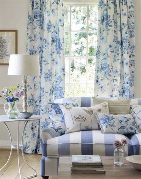 Living Room , Beautify Your Living Room With French Country Curtains : Floral… | Blue and white ...