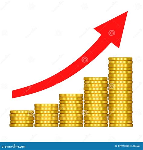 Stacks Of Golden Coins With Red Arrow Up Symbol. Diagram Of Revenue Level Or Graph Of Income ...