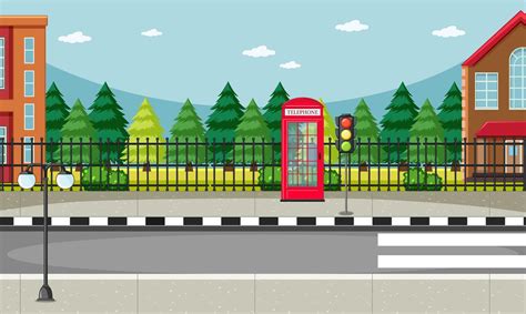 Download Street side scene with red telephone box scene for free | City cartoon, City background ...