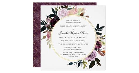 Purple Mauve Rose Floral First Death Anniversary Invitation | Zazzle.com